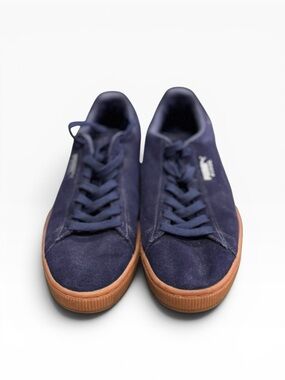 Puma Men's Navy Suede Sneakers with Gum Sole